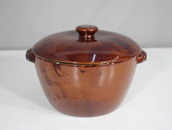 Vintage Old Hickory Ceramic Casserole Dish  8.5 Round  Brown Glazed