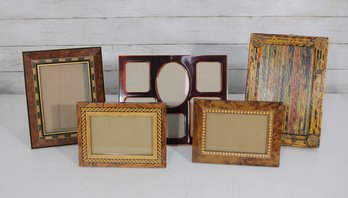 Lot Of 5 Vintage Decorative Picture Frames  Wood, Faux Tortoiseshell & Marbled Styles