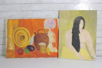Set Of 2 Original Paintings  Modern Figurative & Still Life Art 24' X 18' & 20' X 30'