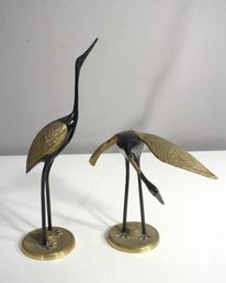 Pair Of Vintage Brass & Black Metal Crane Sculptures  7' & 12'  Made In Korea