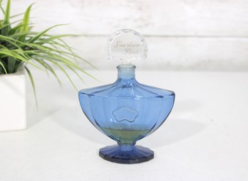 Vintage Guerlain Shalimar Perfume Bottle  Blue Glass With Fan Stopper  Made In France