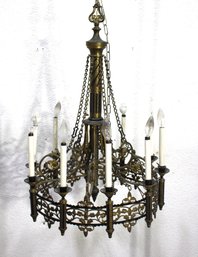 Antique Brass Gothic-Style Chandelier  33'H X 24' Round