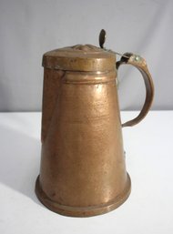 'Antique Copper Tankard With Lid And Handle - 12.5 H'