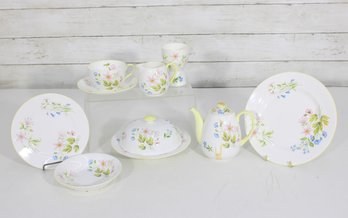 Vintage Shelley Fine Bone China Tea Set  Pastel Floral Pattern With Yellow Trim  Teapot & Serving Pieces