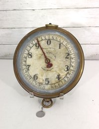 Antique Champion Hanging Scale  Cast Iron & Brass Face  10 Round  30 Lb Capacity