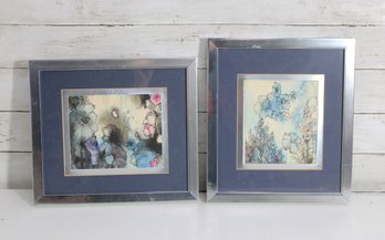 Pair Of Lamont Watercolor Floral Paintings  Framed Vintage Art 11.25' X 12.5' & 13' X 11'
