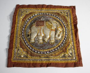 ANTIQUE VINTAGE EMBOSSED EMBROIDERY ELEPHANT ART TEXTILE 14 X 15'
