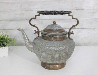 Antique Middle Eastern Engraved Metal Tea / Coffee Pot  15' Tall  Ornate Islamic Style