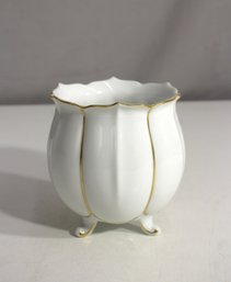 Vintage Kaiser Ivette Porcelain Cachepot  Footed White & Gold Planter  4.5H