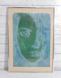Pencil Signed 1975 Abstract Portrait Print  Modernist Face Artwork Framed 23' X 16'