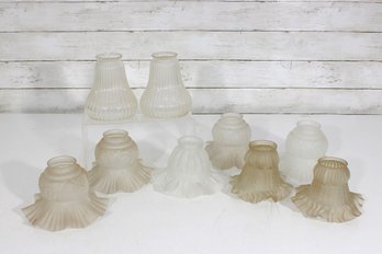 Lot Of 9 Vintage Frosted Glass Lamp Shades  Ribbed, Embossed & Ruffled Replacement Globes