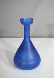 Neker Studio Glass Israel Blue Frosted Art Glass Vase  8H, Mid-Century Modern Style