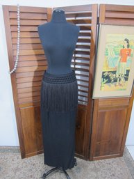 Vintage Made In Italy Black Evening Skirt  Size 8  Pleated Fringe Design