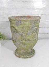 Rustic Garden Urn Planter  Weathered Stone Finish  Outdoor Decorative Vase  14 X 10.5 Round