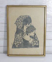 Shira And Little Tova Woodcut Print  Signed Barbara Lerman Newman 21.5' X 16'