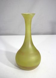 Murano Olive Green Frosted Art Glass Vase  8.5H, Labeled Italy