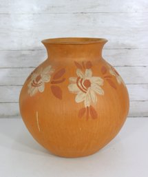 Large Hand-Painted Terra Cotta Pottery Vase  Floral Motif  16.5' Tall