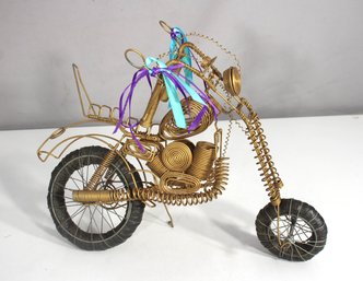 Handcrafted Wire Art Motorcycle Sculpture  11H X 14W, Mixed Metal & Found Objects