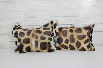Set Of 2 Faux Giraffe Print Throw Pillows  11 X 16 Animal Print Accent Cushions