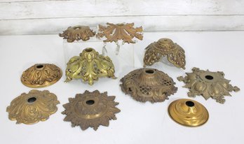 Large Lot Of Antique Brass & Gilt Metal Ceiling Canopies / Light Fixture Medallions  Ornate