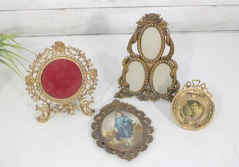 #3-Vintage Ornate Picture Frame Group Lot  Gold Tone Metal Tabletop Frames  Decorative Collection