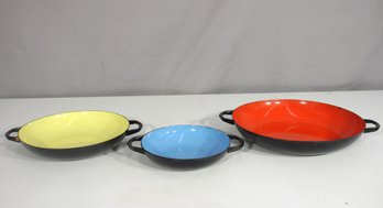 Vintage Yugoslavia Enamelware Paella Pans  Set Of 3 (9.5', 8', & 6')