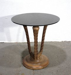 Art Deco-Inspired Wooden Side Table With Black Top