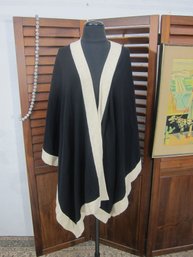 Black & Ivory Draped Cape Poncho  Modern Minimalist Style  Size M/L