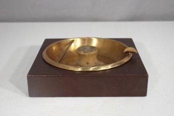 Vintage 7.5' X 7.5' Brass & Wood Ashtray  Mid-Century Modern Cigar Rest