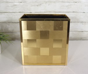 Vintage Mid-Century Modern Brass Trash Bin  Checker Pattern  11'H X 10.5'W X 6.5'D