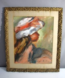 Signed Impressionist Portrait Of A Girl With Hat In Profile  Framed