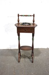 Antique Wooden Smoking Stand With Drawer And Ashtray