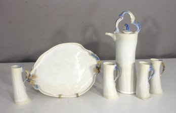 Handcrafted Studio Pottery Drink Set  Art Nouveau Inspired  Pitcher, Tray & 4 Cups