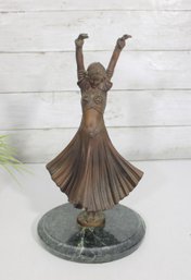 Art Deco Style Bronze Dancer Figurine Sculpture On Marble Base  12' H