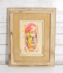 Malcolm Edgar Case Girl Head Original Watercolor & Ink Portrait Framed 18' X 14'