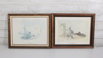Pair Of Framed Architectural Art Prints  16 X 13.5  European Street & Gate Scenes