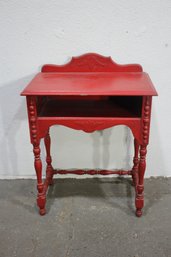 Vintage Painted Red Wooden Side Table With Ornate Detailing