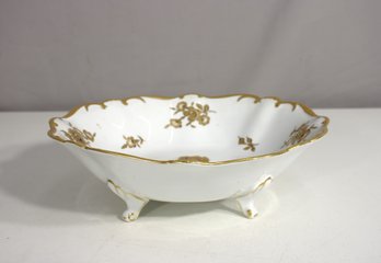 Antique PMR Bavaria Jaeger & Co. Footed Porcelain Bowl  Gold Floral Trim  10