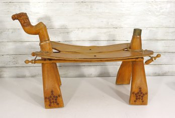 Vintage Hand-Carved Wooden Saddle Bench  Folk Art Horse Head Design  18.5'H X 30'W X 13'D