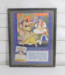 Vintage Omar Turkish Cigarettes Advertisement Print Framed Art Deco Style 14.5' X 11.5'