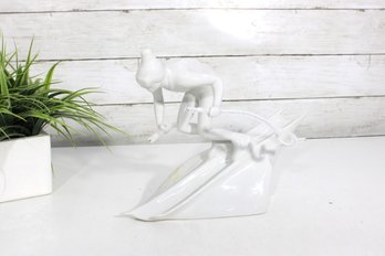 Royal Dux Bohemia Downhill Snow Skier Porcelain Figurine  Vintage  8' H