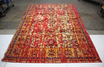 Large Contemporary Distressed Persian-Inspired Rug With Red And Yellow Design  7' X 10'