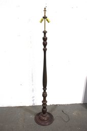 Vintage Turned Wooden Floor Lamp With Dual Light Fixtures