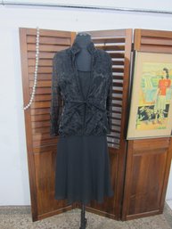 Black Lace Jacket & Dress Set  Elegant Evening Ensemble  Size Small