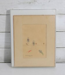 Kiske Janeway 1975 Signed Fingerprint Art Miniature Birds Drawing Framed 11' X 8.5'