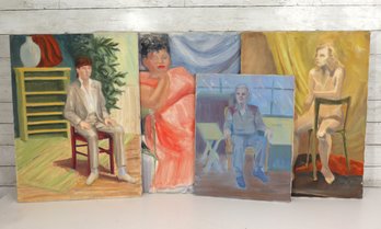 Set Of 4 Vintage Portrait Paintings  Oil On Canvas  Various Sizes