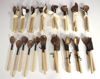 MacKenzie-Childs Coconut Shell Flatware  13pc Set  5 Extra Spoons  Handmade Natural Utensils