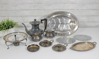 Vintage Silverplate Serving Ware Lot  Teapot, Tray, Tazza, Plates & Serving Pieces
