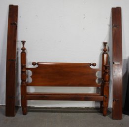 Vintage Queen-Size Solid Wood Bed Frame With Turned Posts