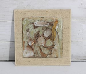 Vintage Ceramic Art Tile Abstract Face Relief Wall Plaque 8.5' X 8.5'